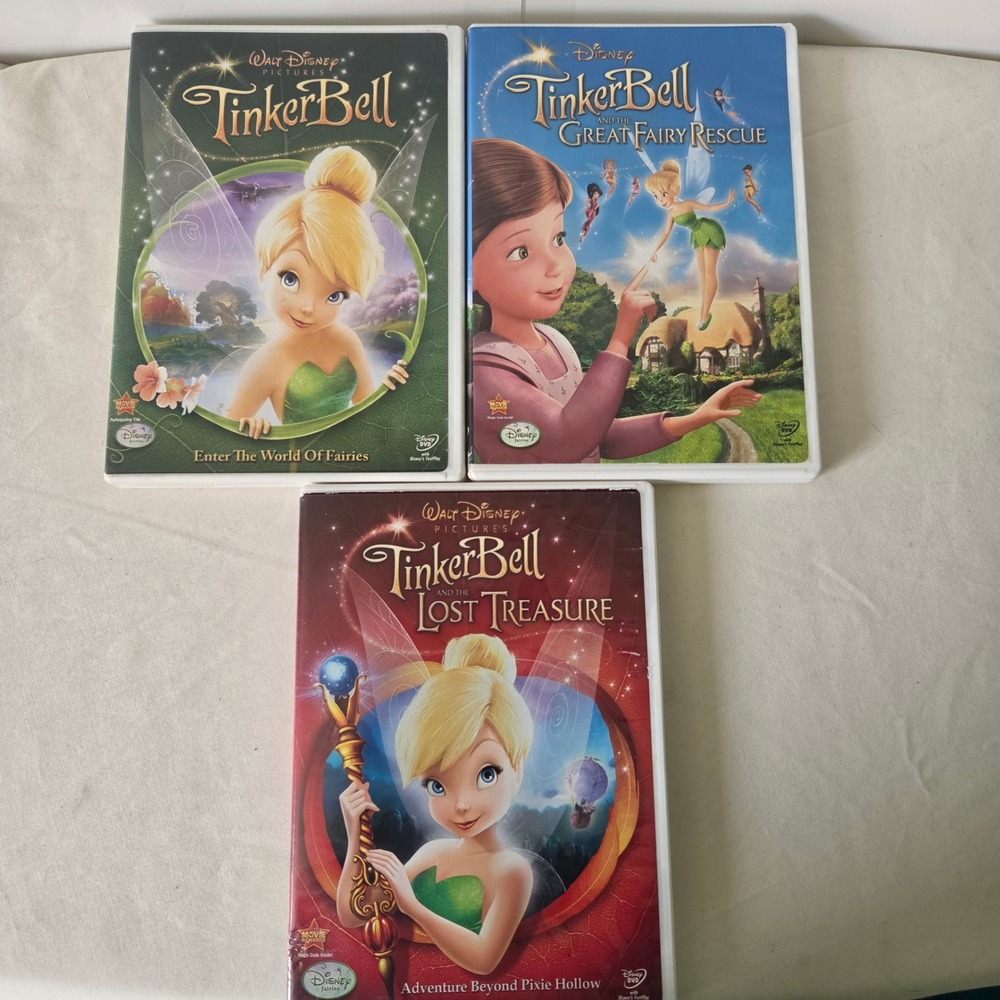 Disney TinkerBell DVD Lot 3 Movies Lost Treasure Great Fairy Rescue Pixie Hollow